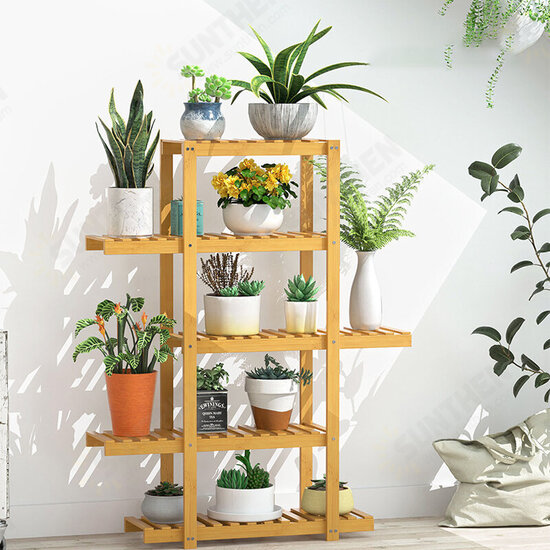 Plant Shelves Bamboo Potted Plant Stand Rack Multiple Flower Pot Holder Shelf Indoor Outdoor Planter Display Shelf Organizer