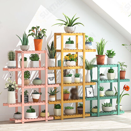 Plant Shelves Bamboo Potted Plant Stand Rack Multiple Flower Pot Holder Shelf Indoor Outdoor Planter Display Shelf Organizer