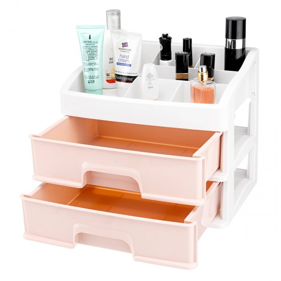 Plastic 2 Layers Cosmetic Storage Box Multifunction Desktop Storage Boxes Drawer Makeup Organiser Stationery Storage