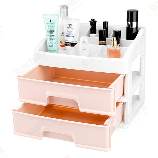 Plastic 2 Layers Cosmetic Storage Box Multifunction Desktop Storage Boxes Drawer Makeup Organiser Stationery Storage