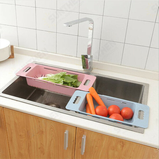 Retractable Sink Hollowed Out Rain Storage Basket Multi-Purpose Hheat Straw Fruit and Vegetable Racks Vegetable Washing Basket