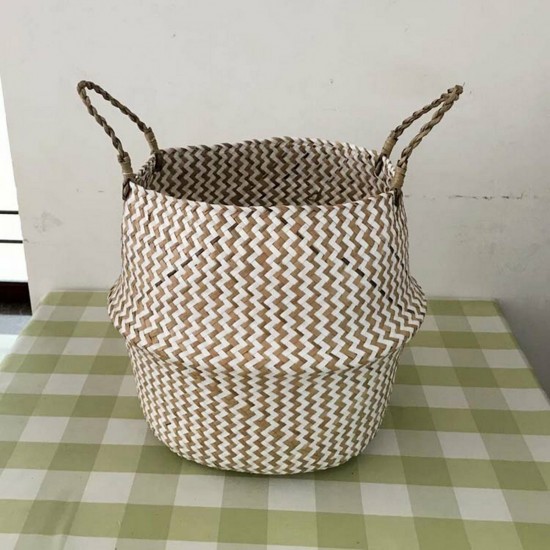 Sea grass Belly Basket Storage Plant Pot Foldable Laundry Nursery Room Decor