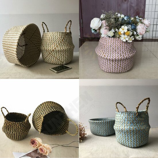 Sea grass Belly Basket Storage Plant Pot Foldable Laundry Nursery Room Decor