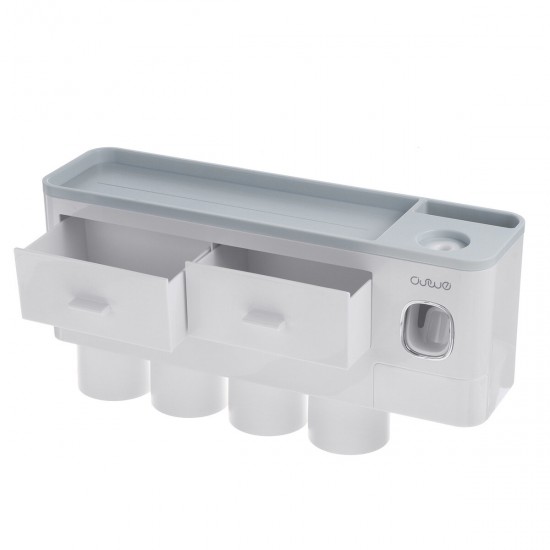 Toothbrush Holder Automatic Toothpaste Dispenser With Cup Wall Mount Toiletries Storage Rack Bathroom Accessories Set