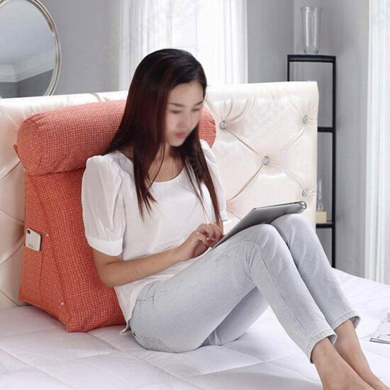 Triangle Wedge Pillow, Cotton and Linen Reading Backrest Cushion Bed Backrest Positioning Back Support Pillow Office Waist Back Cushion for Bed Sofa