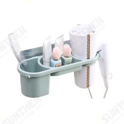 Wall Mounted Hair Dryer Rack Holder Bathroom Multi-function Storage Rack No Drilling Plastic Bracket with Two Hooks Wall Mounted Hair Dryer Rack Holder Bathroom Multi-function Storage Rack No Drilling Plastic Bracket with Two Hooks