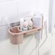 Wall Mounted Hair Dryer Rack Holder Bathroom Multi-function Storage Rack No Drilling Plastic Bracket with Two Hooks