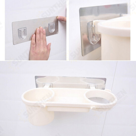 Wall Mounted Hair Dryer Rack Holder Bathroom Multi-function Storage Rack No Drilling Plastic Bracket with Two Hooks