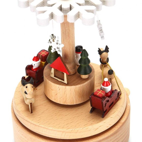 Wooden Christmas Music Box Crafts Christmas Tree Snowflake Gifts Cartoon Desktop Decoration 16cm*11cm