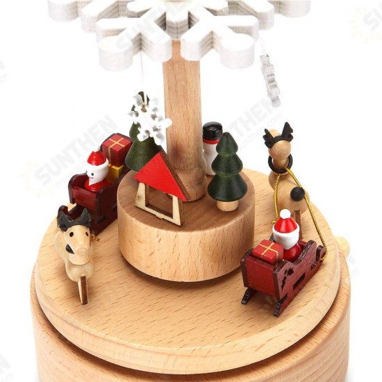 Wooden Christmas Music Box Crafts Christmas Tree Snowflake Gifts Cartoon Desktop Decoration 16cm*11cm