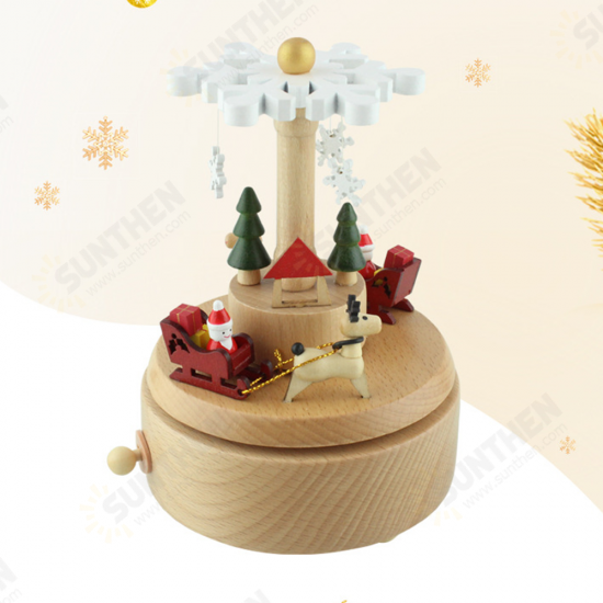 Wooden Christmas Music Box Crafts Christmas Tree Snowflake Gifts Cartoon Desktop Decoration 16cm*11cm