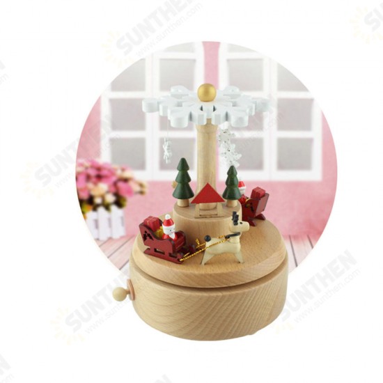 Wooden Christmas Music Box Crafts Christmas Tree Snowflake Gifts Cartoon Desktop Decoration 16cm*11cm