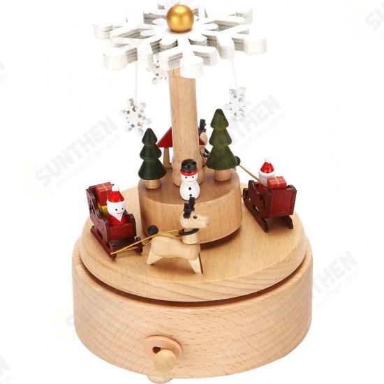 Wooden Christmas Music Box Crafts Christmas Tree Snowflake Gifts Cartoon Desktop Decoration 16cm*11cm