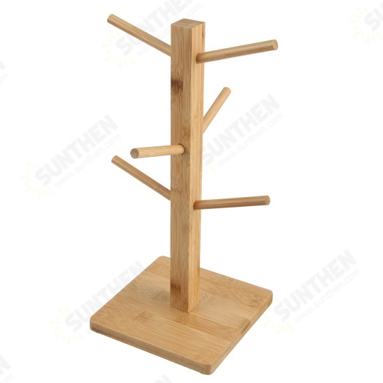 Wooden Cup Holder Teacup Mug Drain Rack Stand 6 Cups Drain Cup Hanging Stand Coffee Cup Display Stand