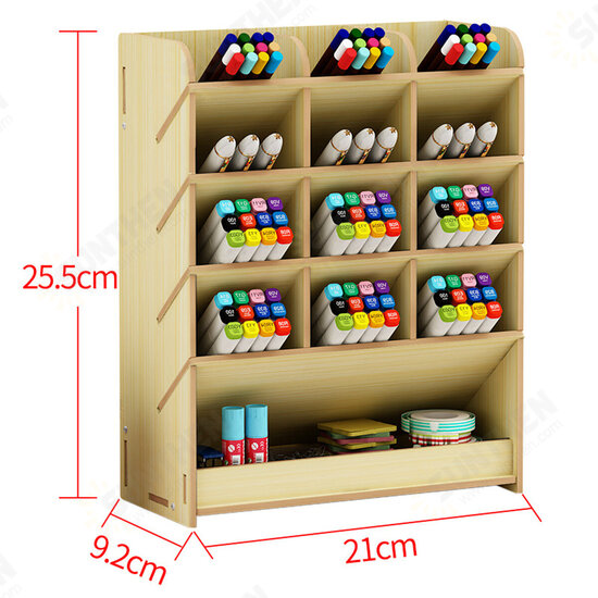 Wooden Desk Organizer Multi-Functional DIY Pen Holder Box Cell Phone Holder Desktop Stationary Home Office Supplies Storage Rack with Drawer