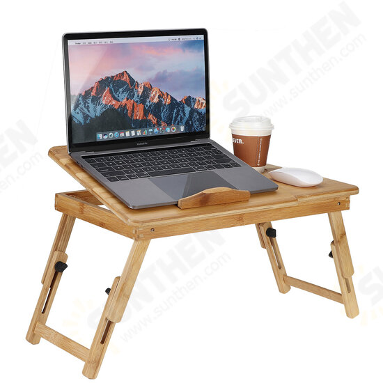 Wooden Folding Computer Desk Adjustable Angle Multifunctional Folding Desk with Drawer for Bed Sofa Supplies