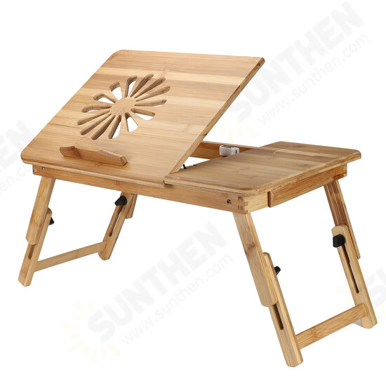 Wooden Folding Computer Desk Adjustable Angle Multifunctional Folding Desk with Drawer for Bed Sofa Supplies