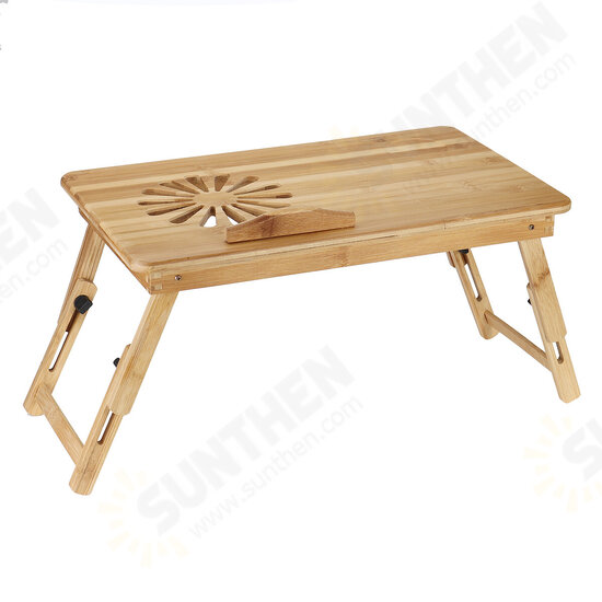 Wooden Folding Computer Desk Adjustable Angle Multifunctional Folding Desk with Drawer for Bed Sofa Supplies