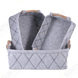 Wooden Handle Felt Receiving Basket Simple Sorting Storage Bags Cosmetic Fabric Storage Basket Desktop Storage Supplies Wooden Handle Felt Receiving Basket Simple Sorting Storage Bags Cosmetic Fabric Storage Basket Desktop Storage Supplies