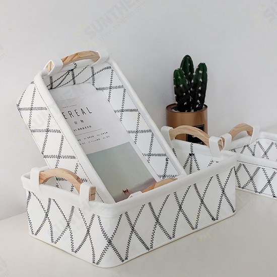 Wooden Handle Felt Receiving Basket Simple Sorting Storage Bags Cosmetic Fabric Storage Basket Desktop Storage Supplies