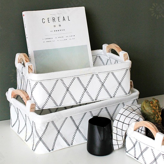 Wooden Handle Felt Receiving Basket Simple Sorting Storage Bags Cosmetic Fabric Storage Basket Desktop Storage Supplies