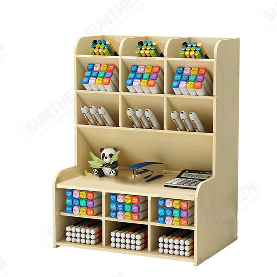 Wooden Pencil Pen Storage Box Tilting Desktop Stationary Holder Organizer Home Office Supplies Storage Rack