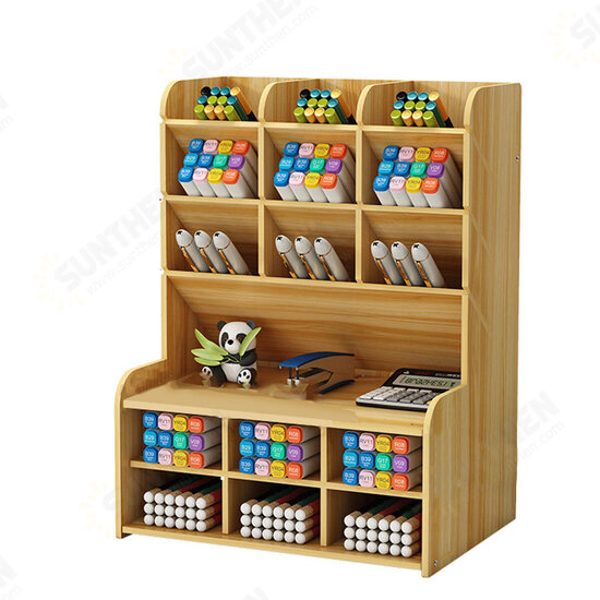 Wooden Pencil Pen Storage Box Tilting Desktop Stationary Holder Organizer Home Office Supplies Storage Rack