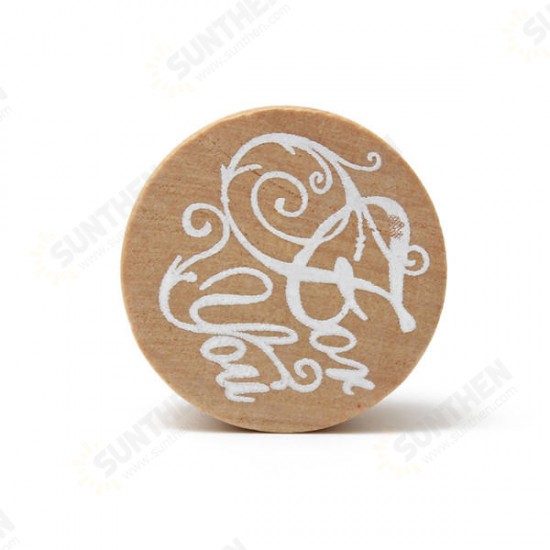 Wooden Round Handwriting Wishes Sentiment Words Floral Pattern Rubber Stamp