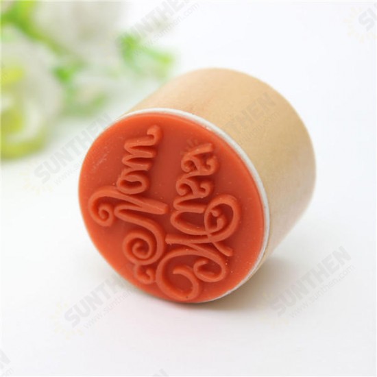 Wooden Round Handwriting Wishes Sentiment Words Floral Pattern Rubber Stamp