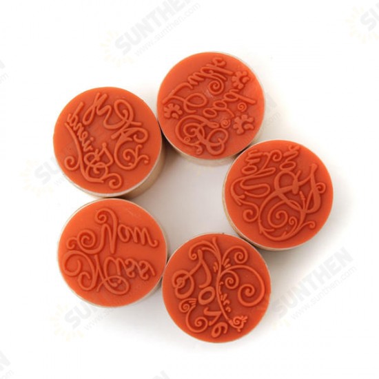 Wooden Round Handwriting Wishes Sentiment Words Floral Pattern Rubber Stamp