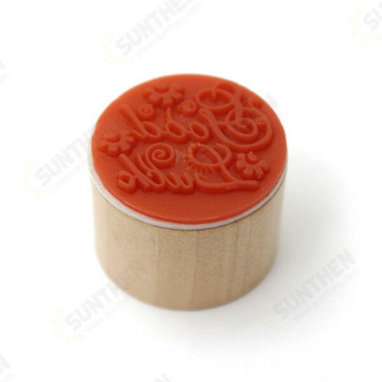 Wooden Round Handwriting Wishes Sentiment Words Floral Pattern Rubber Stamp