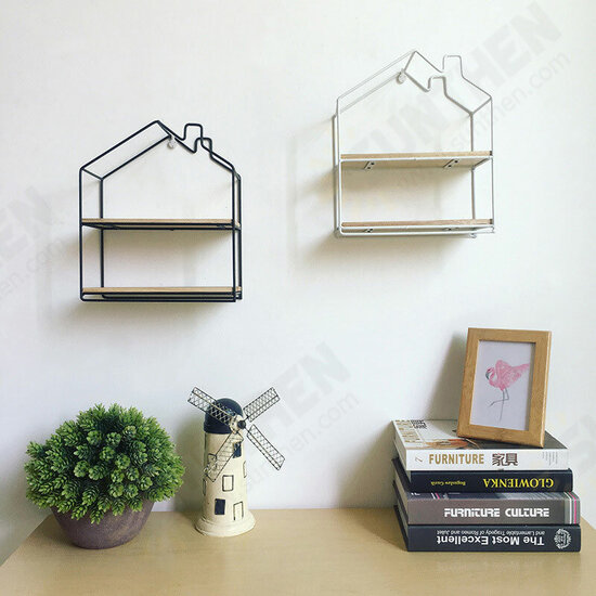 Wooden Wall Mounted Shelf Chimney House Hanging Storage Shelf Floating Rack Book Holder Bookshelf Home Office Decor