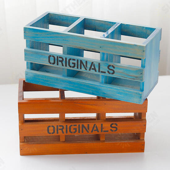 Retro Wooden Storage Box Desktop Cosmetic Makeup Organizer 3 Grids Pen Holder Remote Control Storage Box Vintage Home Decor