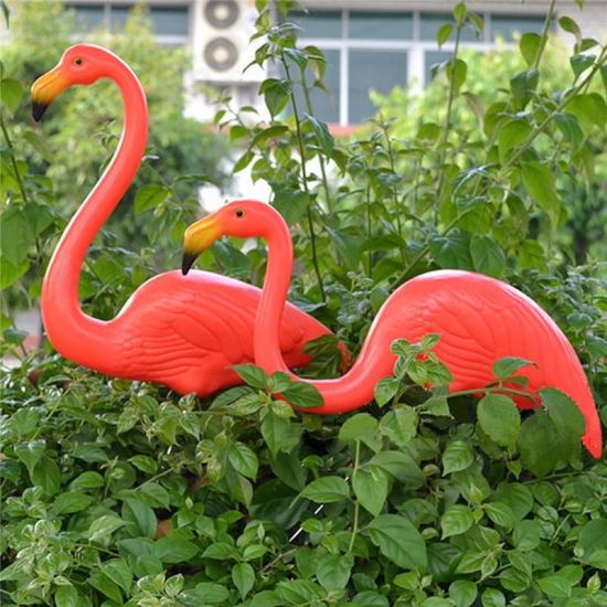 1 Pair Red Lawn Flamingo Figurine Plastic Party Grassland Garden Ornaments Decor