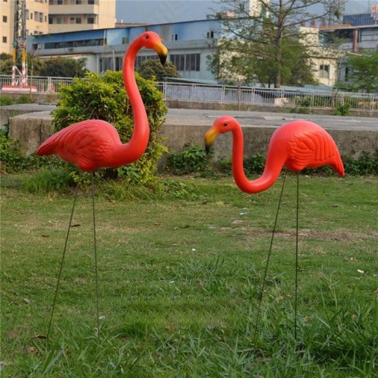 1 Pair Red Lawn Flamingo Figurine Plastic Party Grassland Garden Ornaments Decor