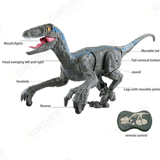 2.4G 5CH RC Raptors Velociraptor Dinosaur Electric Walking Simulation Animal Remote Control Jurassic Dinobot Model with Sound and Lights Toy for Kids Gift