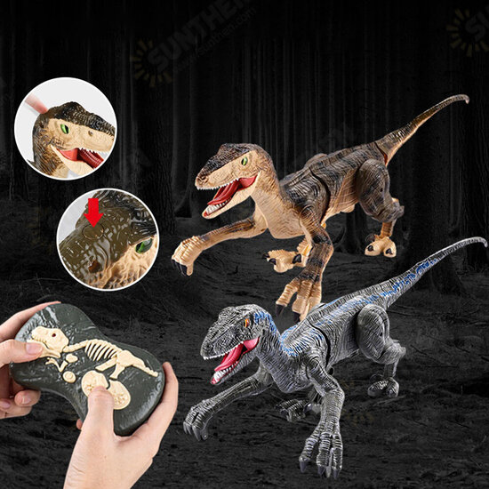 2.4G 5CH RC Raptors Velociraptor Dinosaur Electric Walking Simulation Animal Remote Control Jurassic Dinobot Model with Sound and Lights Toy for Kids Gift