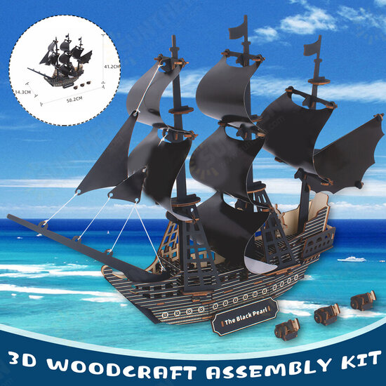 3D Woodcraft Assembly Kit Black Pearl Pirate Ship For Children Toys