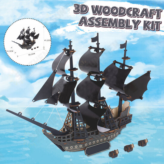 3D Woodcraft Assembly Kit Black Pearl Pirate Ship For Children Toys