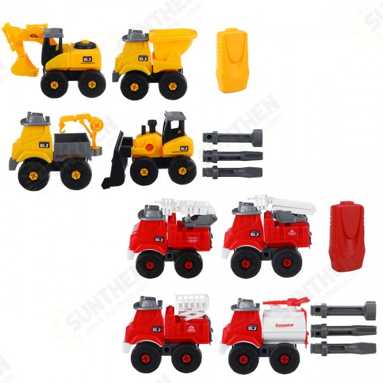 4 IN1 Truck Construction Sliding Vehicle Excavator Detachable Assembly Screw Nut Puzzle DIY Assembly Diecast Car Model Toy Set for Kids Gift