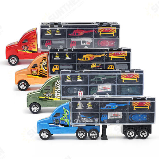 Alloy Trailer Container Car Storage Box Diecast Car Model Set Toy for Children's Gift