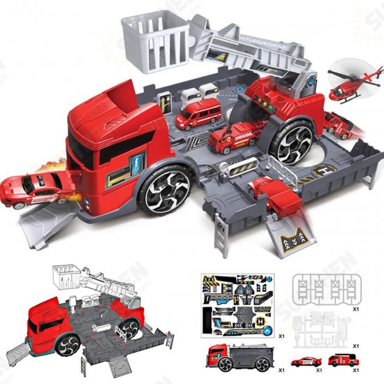 Children's Simulation Diecast Engineering Vehicle Model Set Deformation Storage Parking Lot Educational Toys