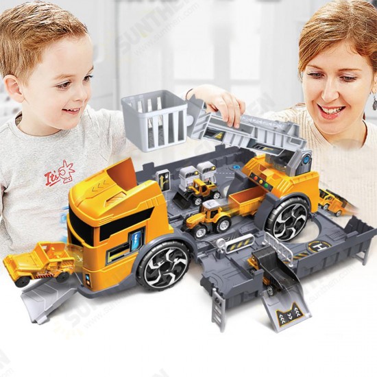 Children's Simulation Diecast Engineering Vehicle Model Set Deformation Storage Parking Lot Educational Toys