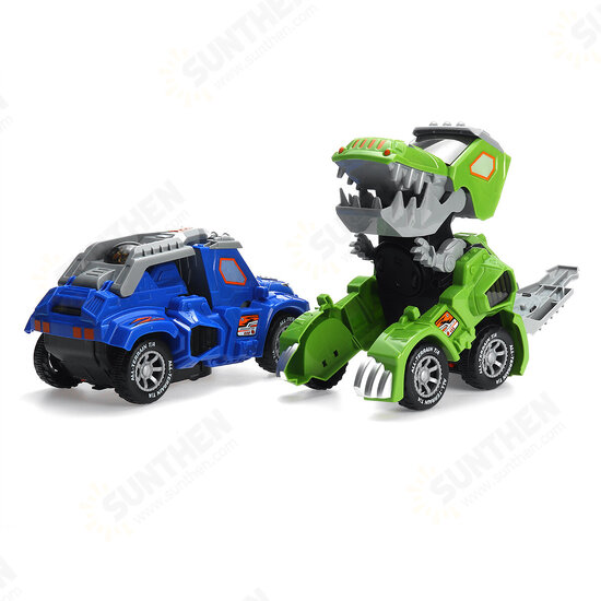 Electric Deform Dinosaur Automatically Turn Car Toy with Music Flashing LED Lights for Kids Gift Collection