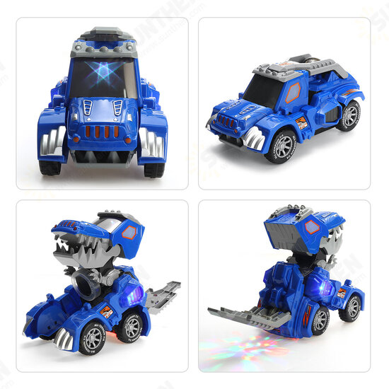 Electric Deform Dinosaur Automatically Turn Car Toy with Music Flashing LED Lights for Kids Gift Collection