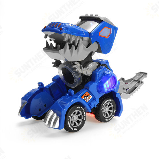 Electric Deform Dinosaur Automatically Turn Car Toy with Music Flashing LED Lights for Kids Gift Collection