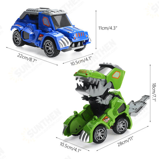 Electric Deform Dinosaur Automatically Turn Car Toy with Music Flashing LED Lights for Kids Gift Collection