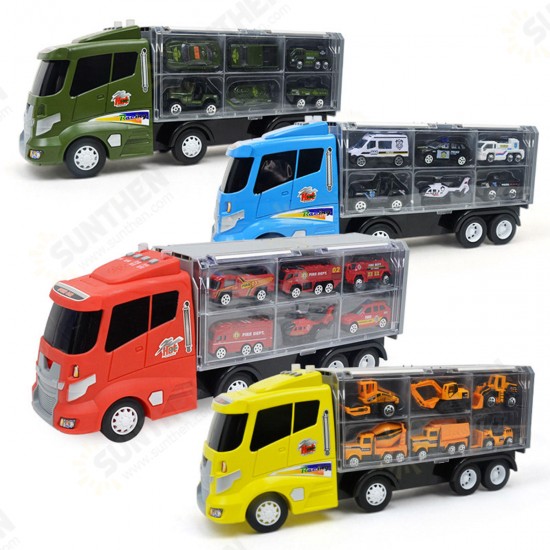 Engineering Alloy Car Diecast Model Set Portable Storage Large Container Transport Vehicle 6 Loaded Car