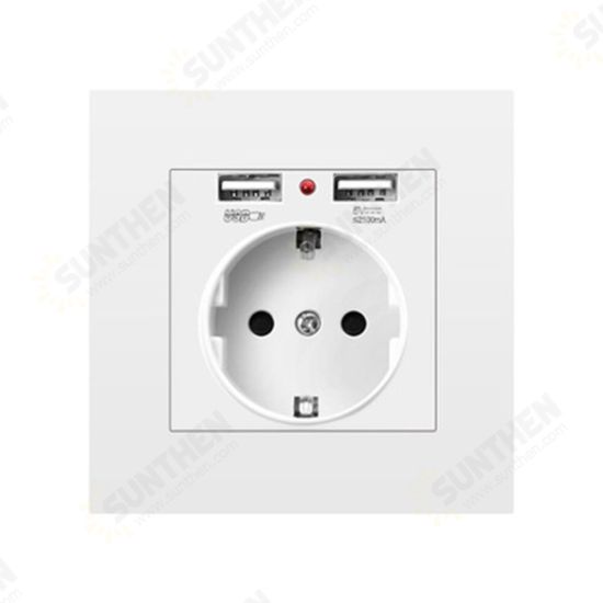 16A 250V USB Power Socket Wall Socket EU Standard with 2 USB Ports Power Panel Smart LED On Off Power Outlet