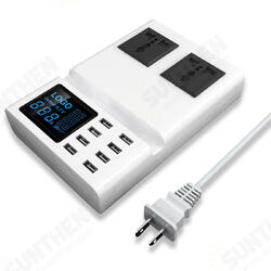 8 Ports USB Charger with 2 AC Outlets Blue LCD Display Screen 8 Ports USB Charger with 2 AC Outlets Blue LCD Display Screen